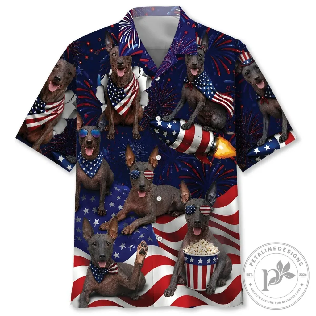 Fourth of July Xoloitzcuintle Dog Patriotic Hawaiian Shirt Fourth of July Xoloitzcuintle Dog Patriotic Hawaiian Shirt