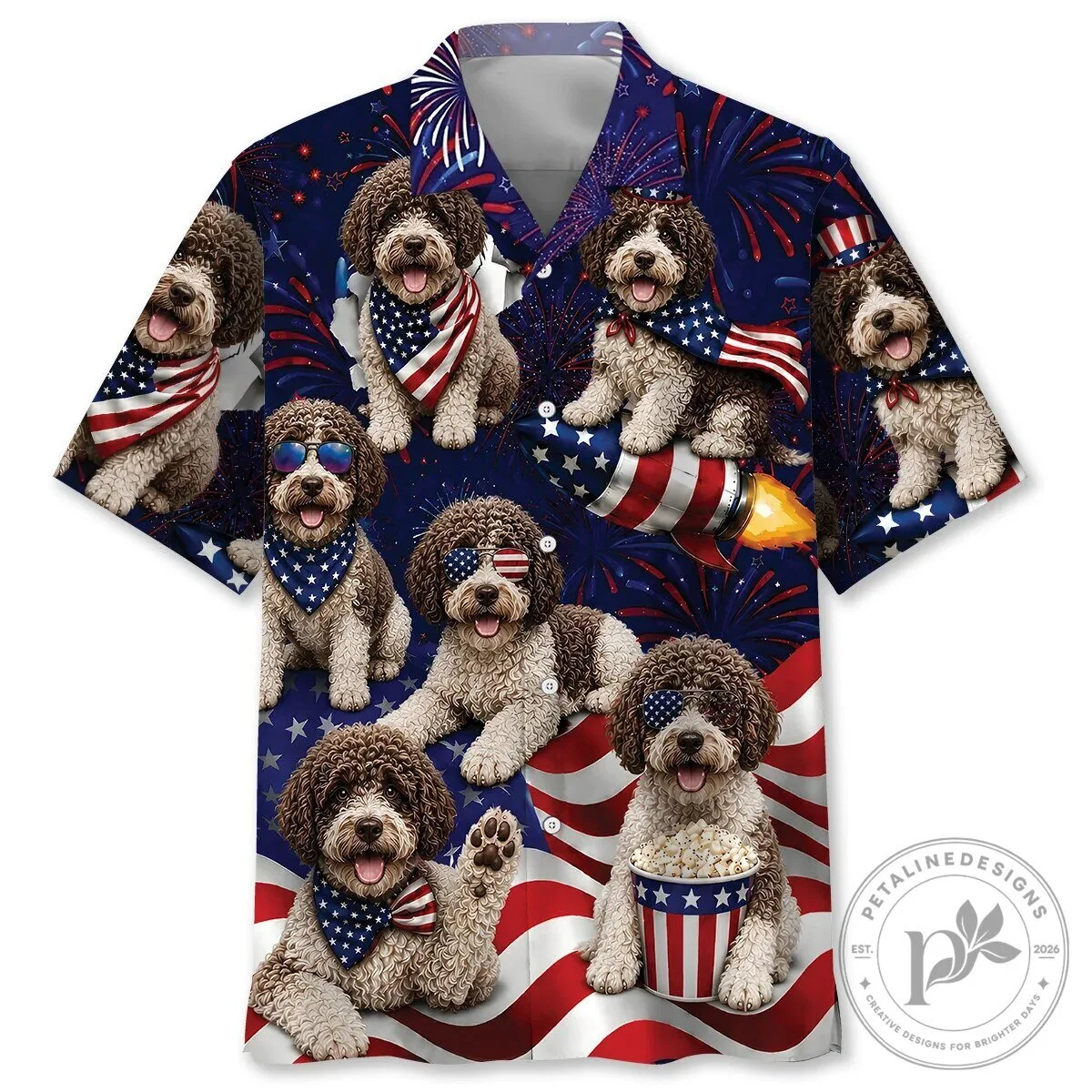 Fourth of July Lagotto Romagnolo Dog Patriotic American Flag Hawaiian Shirt