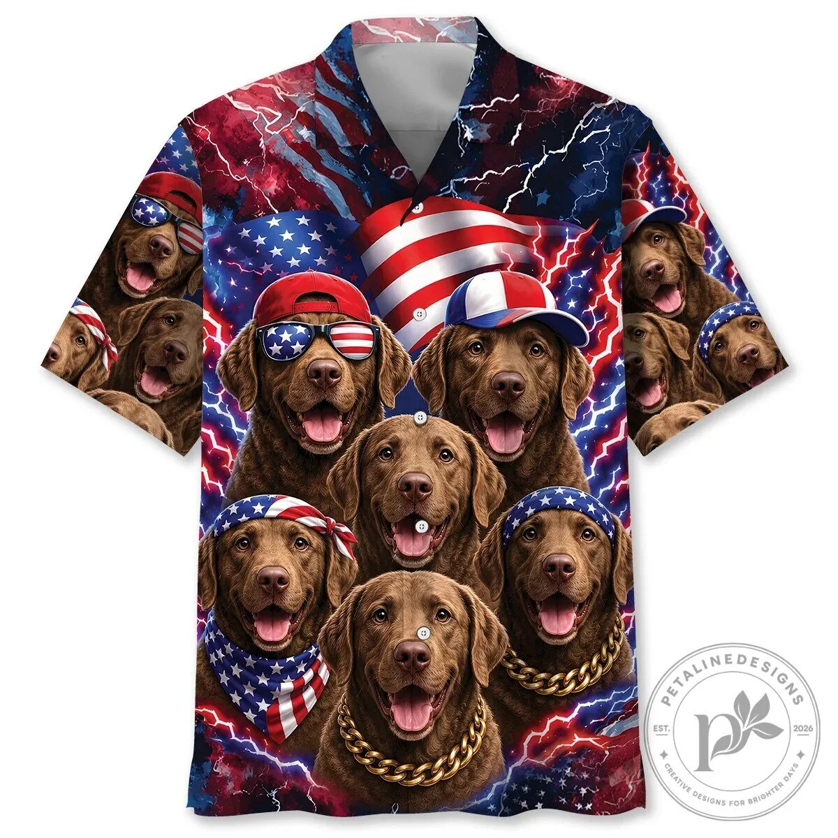 Patriotic Chesapeake Bay Retriever Dogs American Flag Hawaiian Shirt 2 Patriotic Chesapeake Bay Retriever Dogs American Flag Hawaiian Shirt