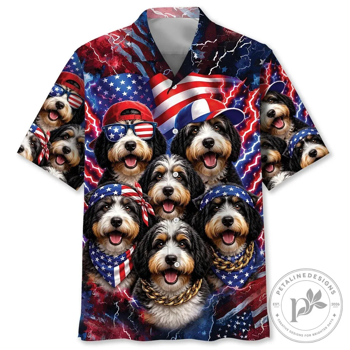 Bernedoodle Dog Patriotic American Flag Hawaiian Shirt