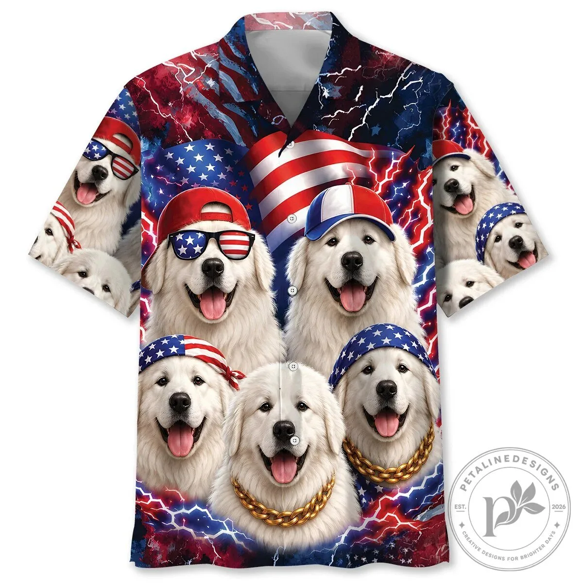 Great Pyrenees Dog Patriotic American Flag Hawaiian Shirt