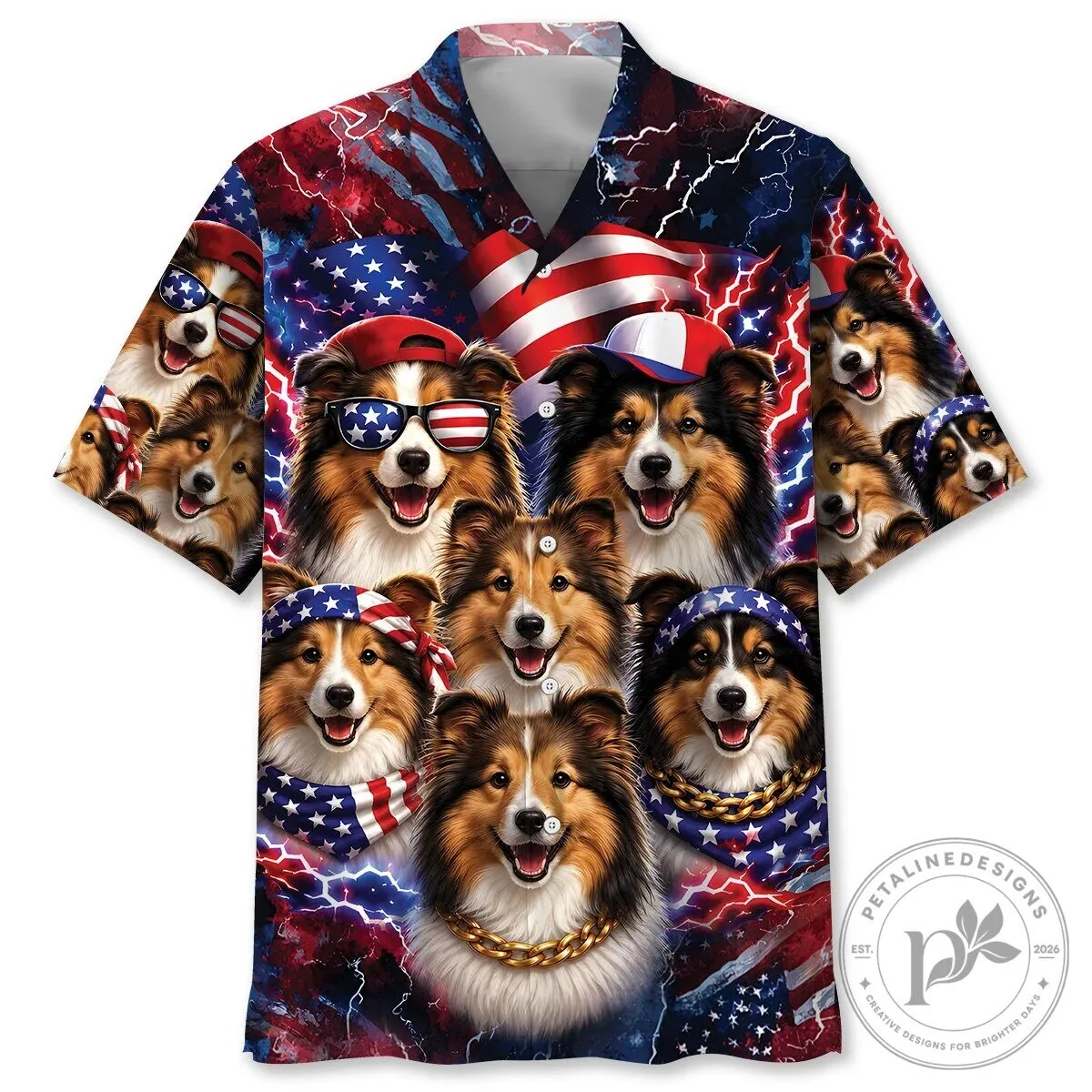 Shetland Sheepdog Patriotic American Flag Funny Dog Hawaiian Shirt