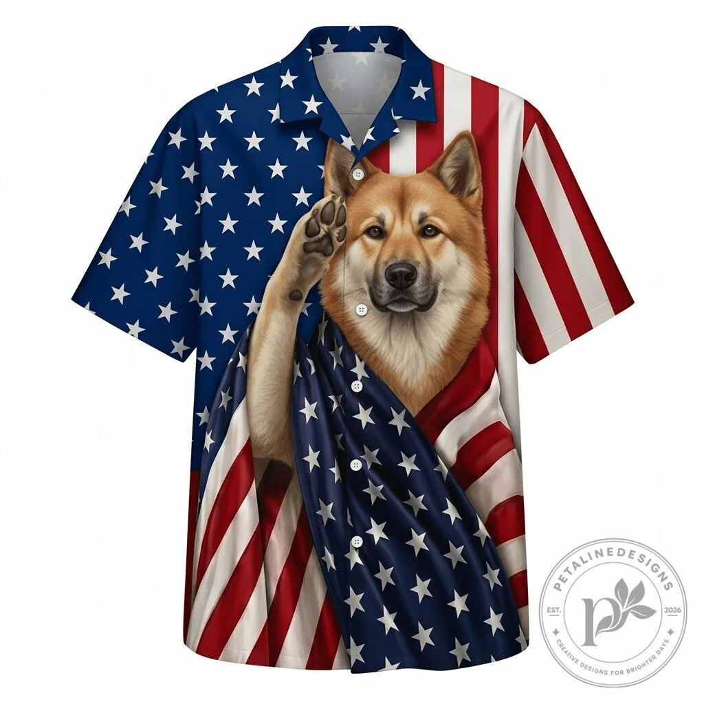 Chinook Dog Patriot American Flag Hawaiian Shirt