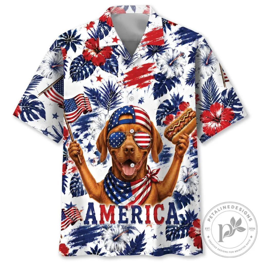 American Vizsla Dog Fourth of July Patriotic Hawaiian Shirt American Vizsla Dog Fourth of July Patriotic Hawaiian Shirt