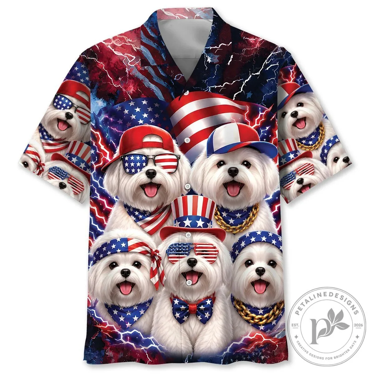 Maltese Dog American Patriot Funny Hawaiian Shirt for Men and Women