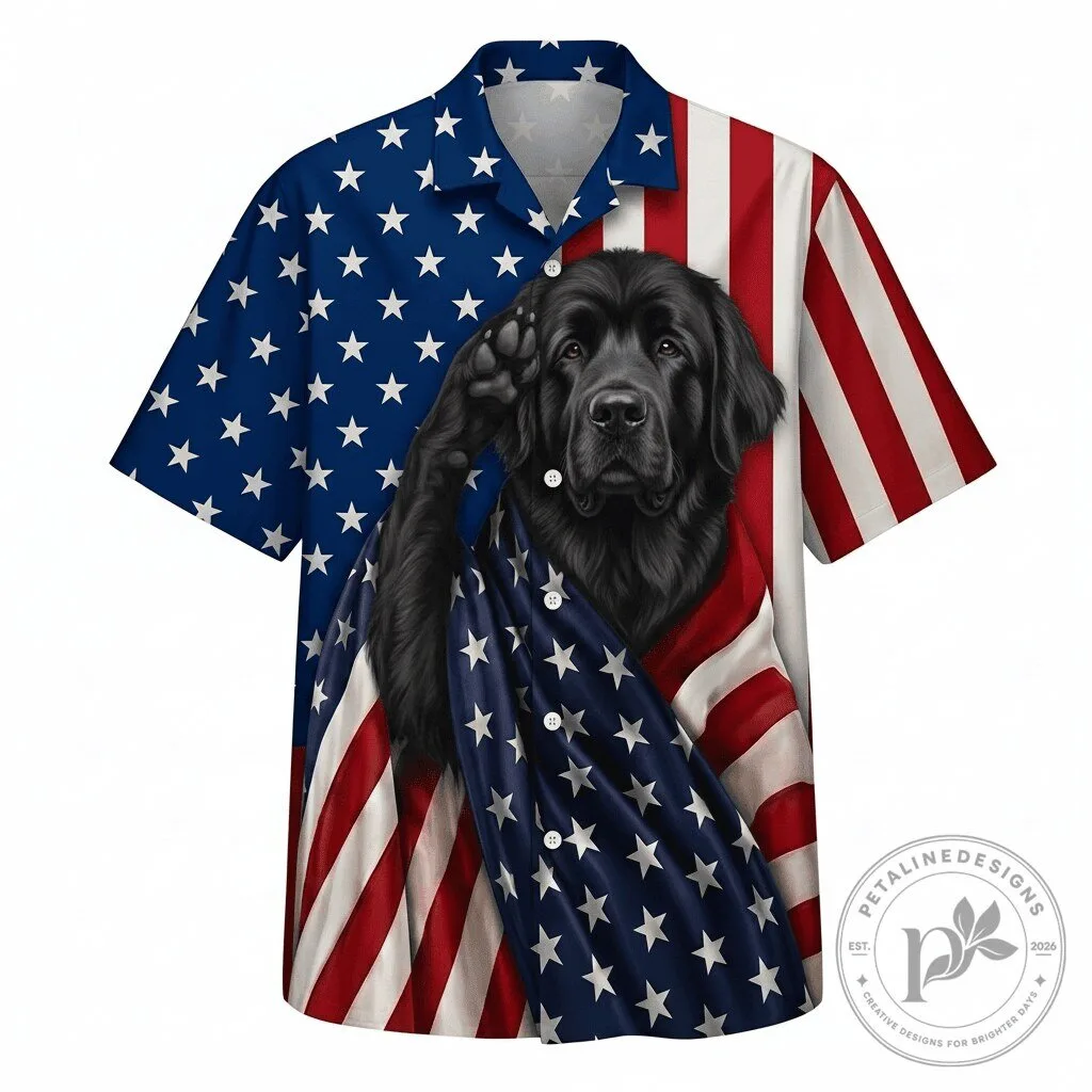 Newfoundland Dog American Flag Patriotic Hawaiian Shirt 5 Newfoundland Dog American Flag Patriotic Hawaiian Shirt