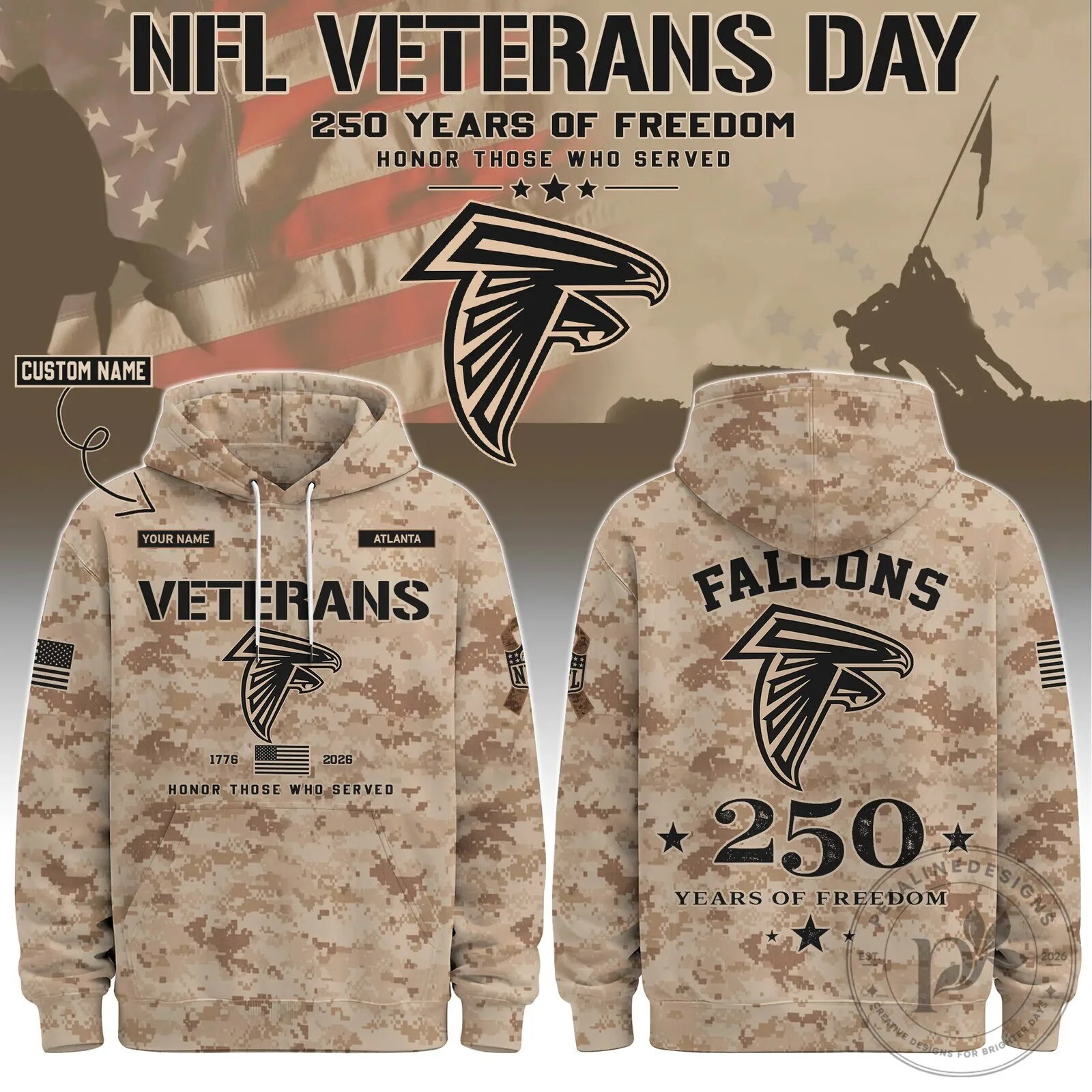 Atlanta Falcons Veterans Day 250 Years of Freedom Honor Those Who Served Hoodie