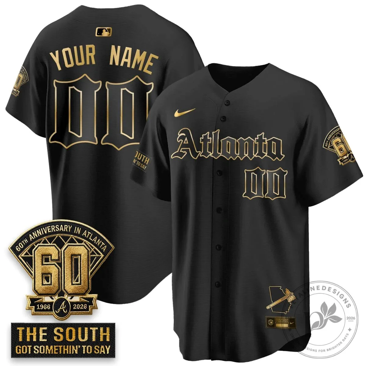 Atlanta Braves 60th Anniversary 1966-2026 Gothic Edition Baseball Jersey 7 Atlanta Braves 60th Anniversary 1966-2026 Gothic Edition Baseball Jersey