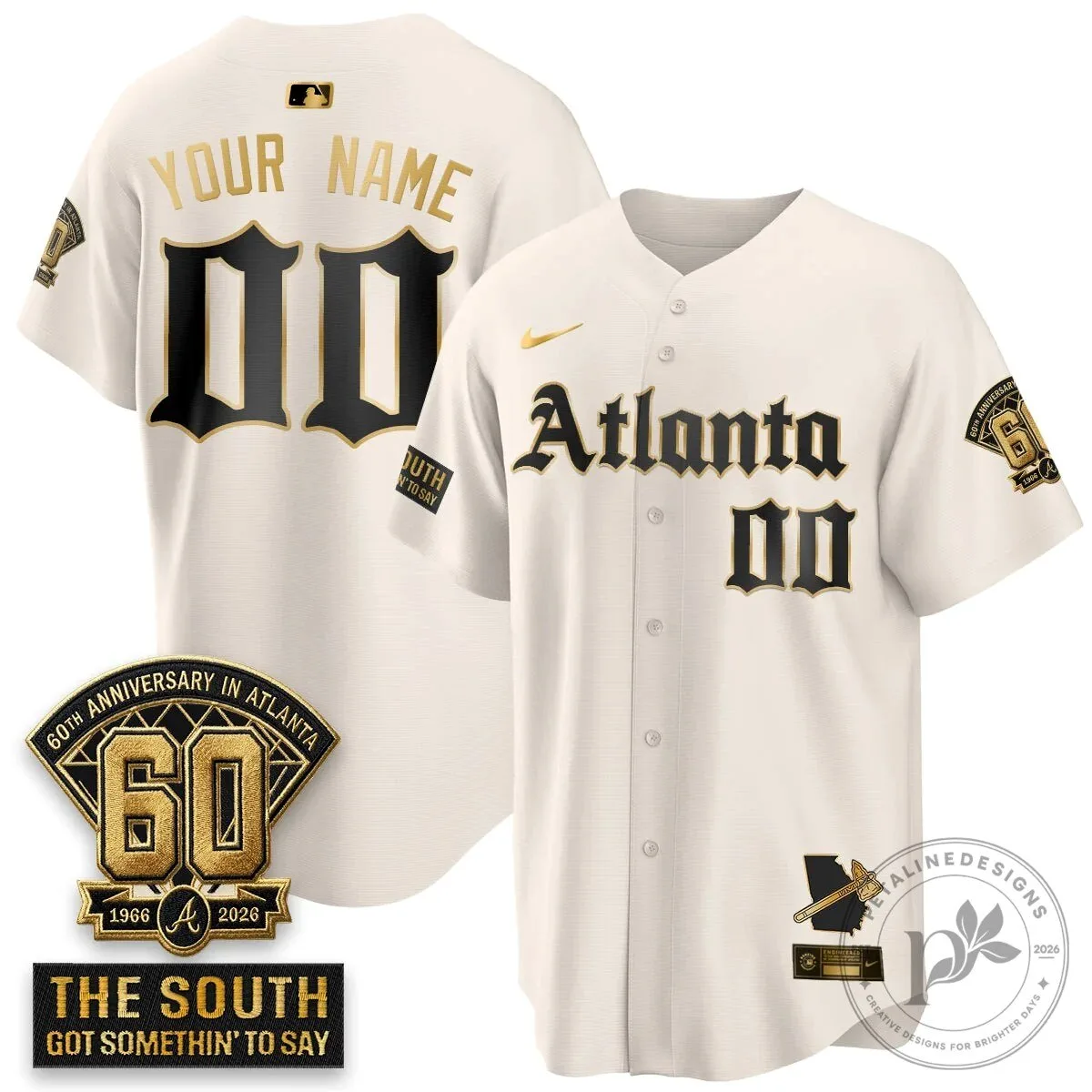 Atlanta Braves 60th Anniversary 1966-2026 Gothic Edition Baseball Jersey 8 Atlanta Braves 60th Anniversary 1966-2026 Gothic Edition Baseball Jersey