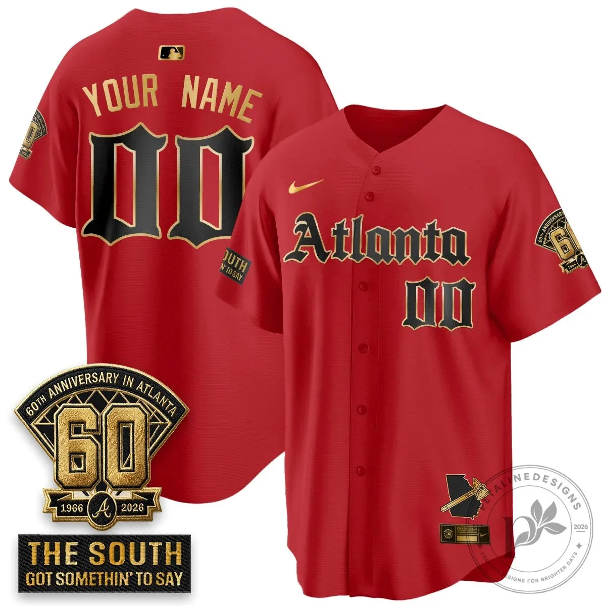 Atlanta Braves 60th Anniversary 1966-2026 Gothic Edition Baseball Jersey 9 Atlanta Braves 60th Anniversary 1966-2026 Gothic Edition Baseball Jersey