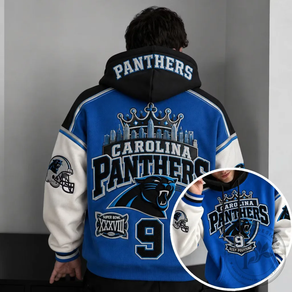 Carolina Panthers Super Bowl XXXVIII Blue and Black Varsity Hoodie Carolina Panthers Super Bowl XXXVIII Blue and Black Varsity Hoodie