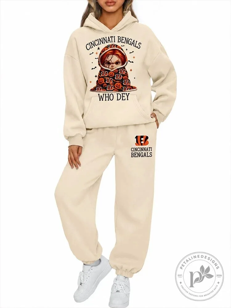 Cincinnati Bengals Chucky Doll Halloween Who Dey Women's Hoodie Tracksuit