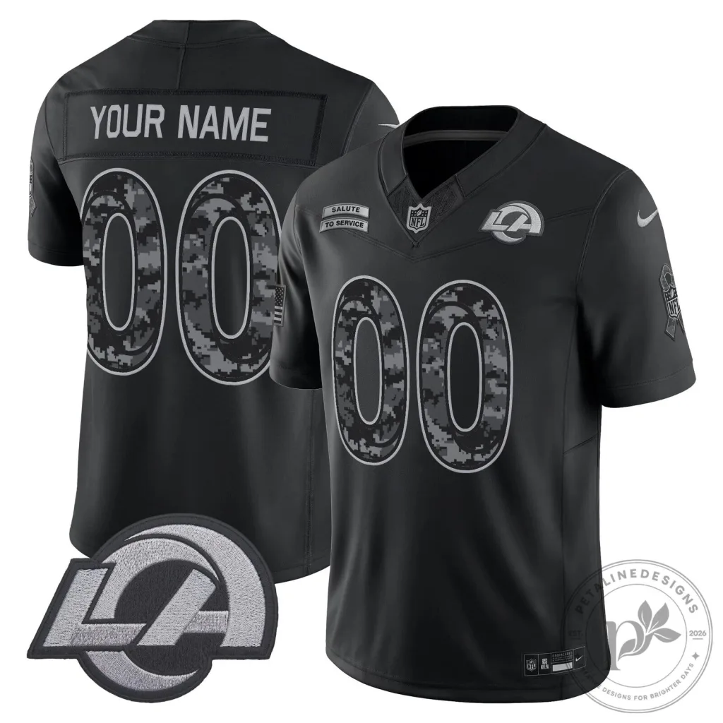 Los Angeles Rams Salute To Service Black Digital Camo Custom Football Jersey Los Angeles Rams Salute To Service Black Digital Camo Custom Football Jersey
