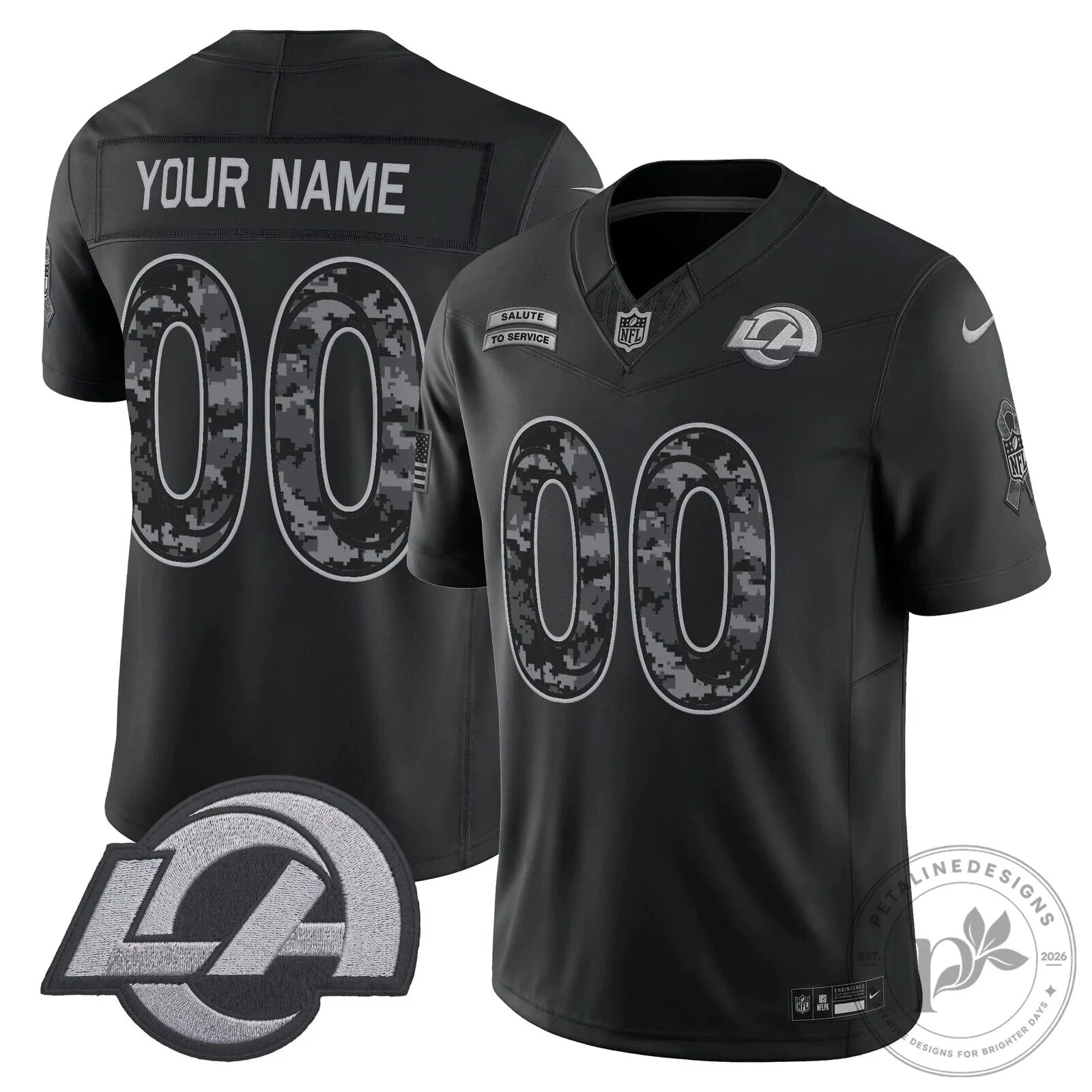 Los Angeles Rams Salute To Service Black Digital Camo Custom Football Jersey
