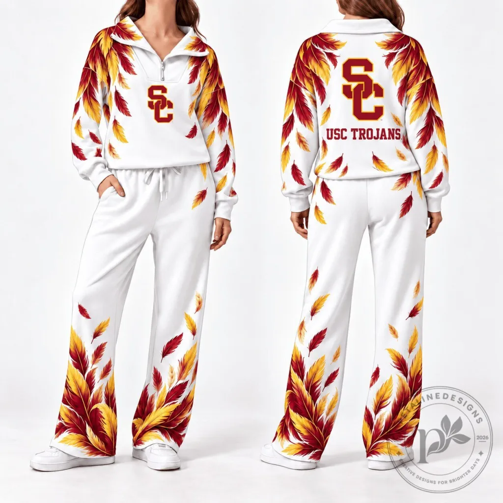 USC Trojans Feather Pattern Quarter Zip Sweatshirt and Pants Set USC Trojans Feather Pattern Quarter Zip Sweatshirt and Pants Set