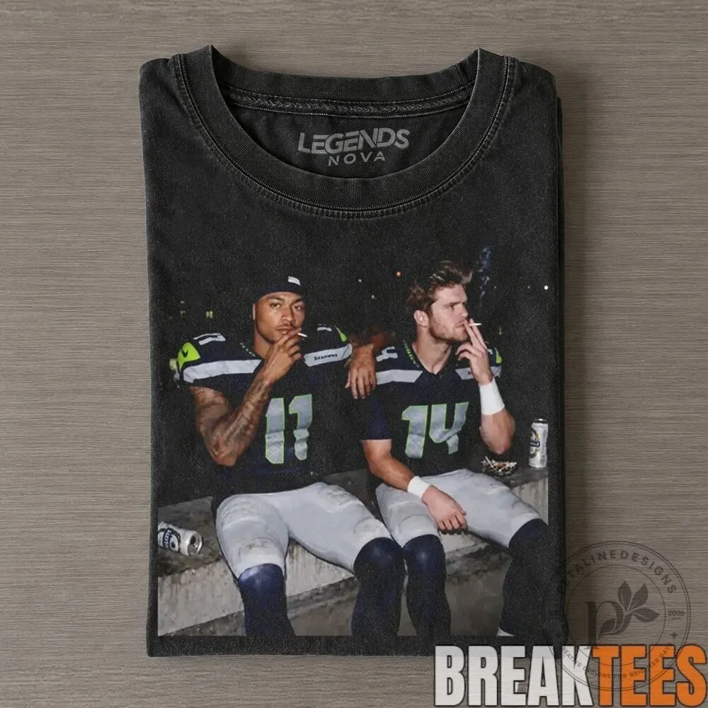 Seattle Seahawks Devon Witherspoon and DK Metcalf Smoking on the Bench T-Shirt