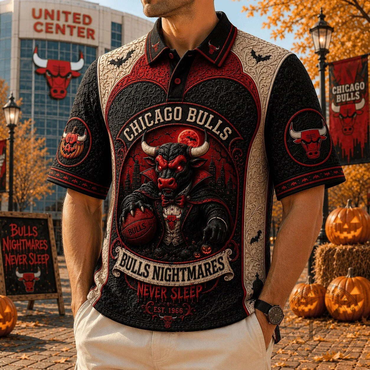 Chicago Bulls Halloween Vampire Basketball Polo Shirt