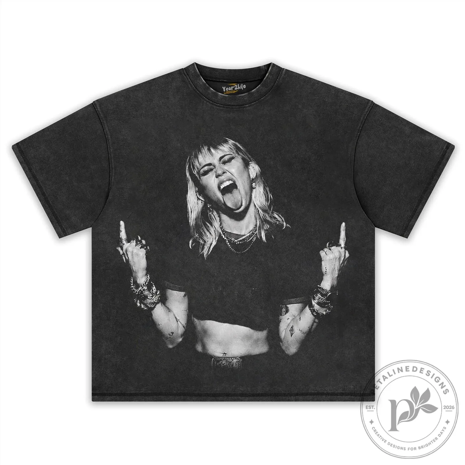 Miley Cyrus Middle Finger Vintage Washed Black Graphic T-Shirt 14 Miley Cyrus Middle Finger Vintage Washed Black Graphic T-Shirt