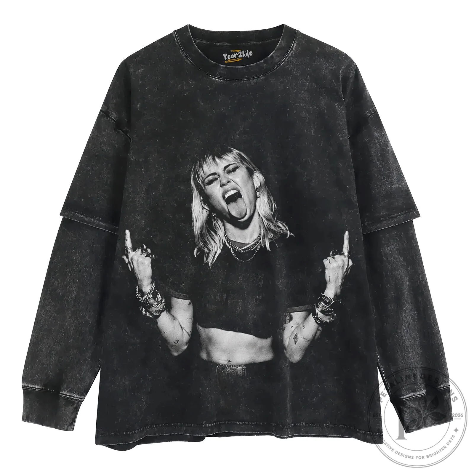 Miley Cyrus Middle Finger Vintage Washed Black Graphic T-Shirt 16 Miley Cyrus Middle Finger Vintage Washed Black Graphic T-Shirt