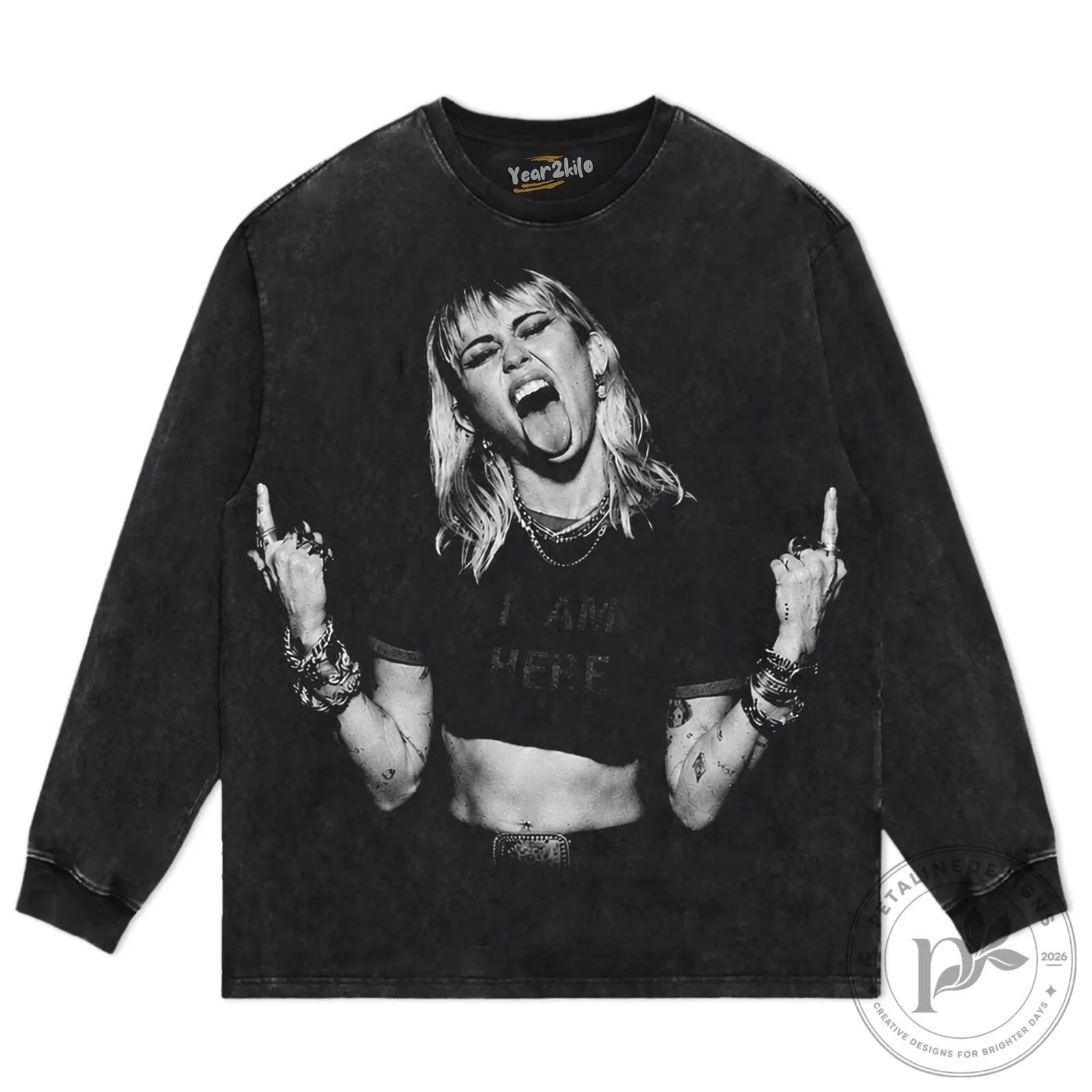 Miley Cyrus Middle Finger Vintage Washed Black Graphic T-Shirt 18 Miley Cyrus Middle Finger Vintage Washed Black Graphic T-Shirt