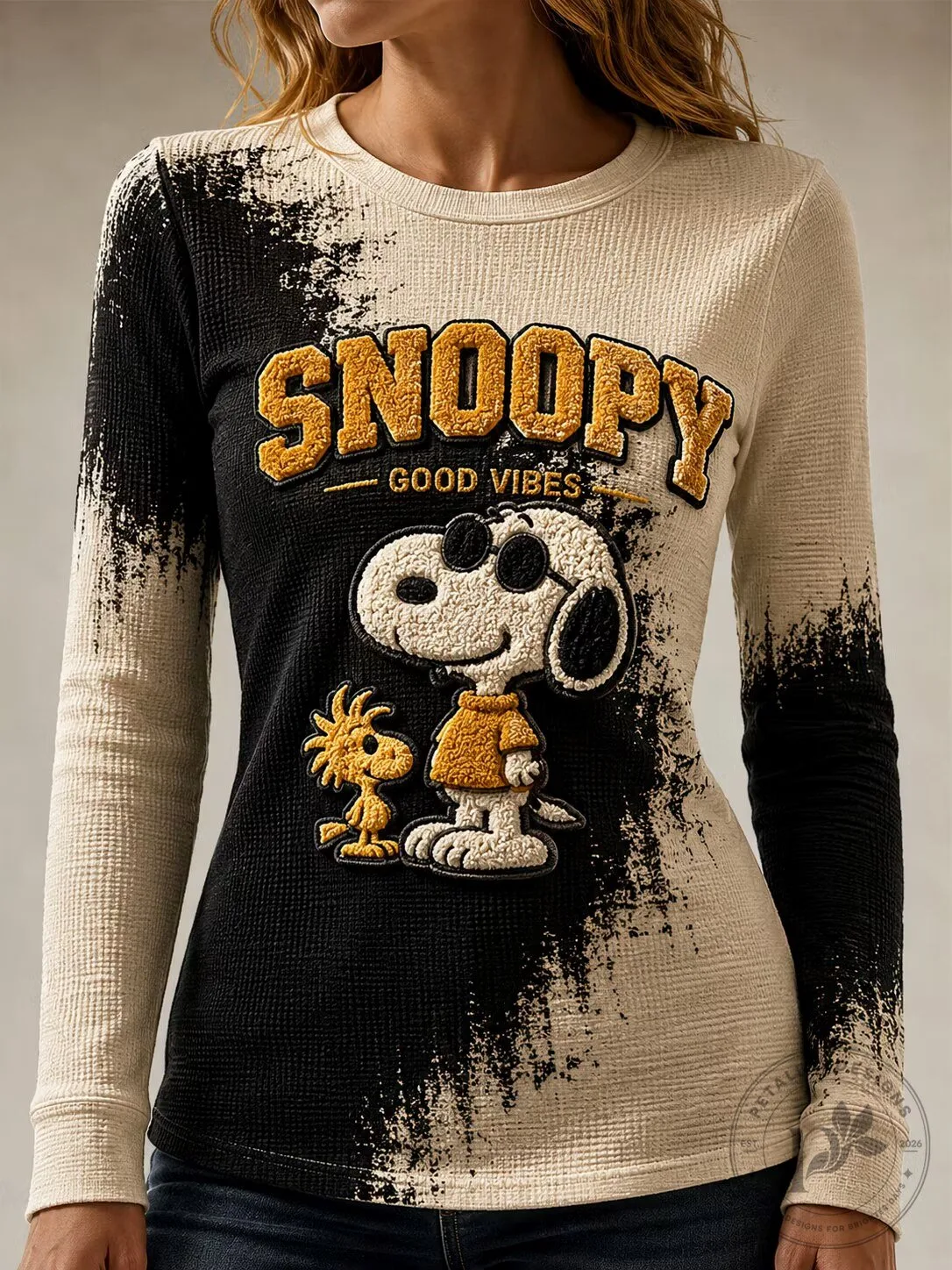 Snoopy Good Vibes Two-Tone Long Sleeve T-Shirt for Women