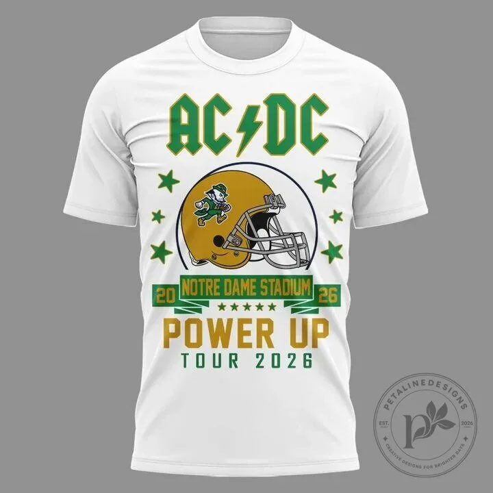 2026 Concert T-Shirt for AC/DC's Power Up Tour Featuring Notre Dame Football 8 2026 Concert T-Shirt for AC/DC