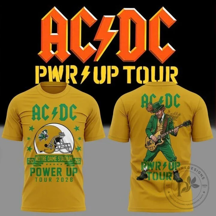 AC/DC Power Up Tour 2026 Concert T-Shirt featuring Notre Dame Football Design 5 AC/DC Power Up Tour 2026 Concert T-Shirt featuring Notre Dame Football Design