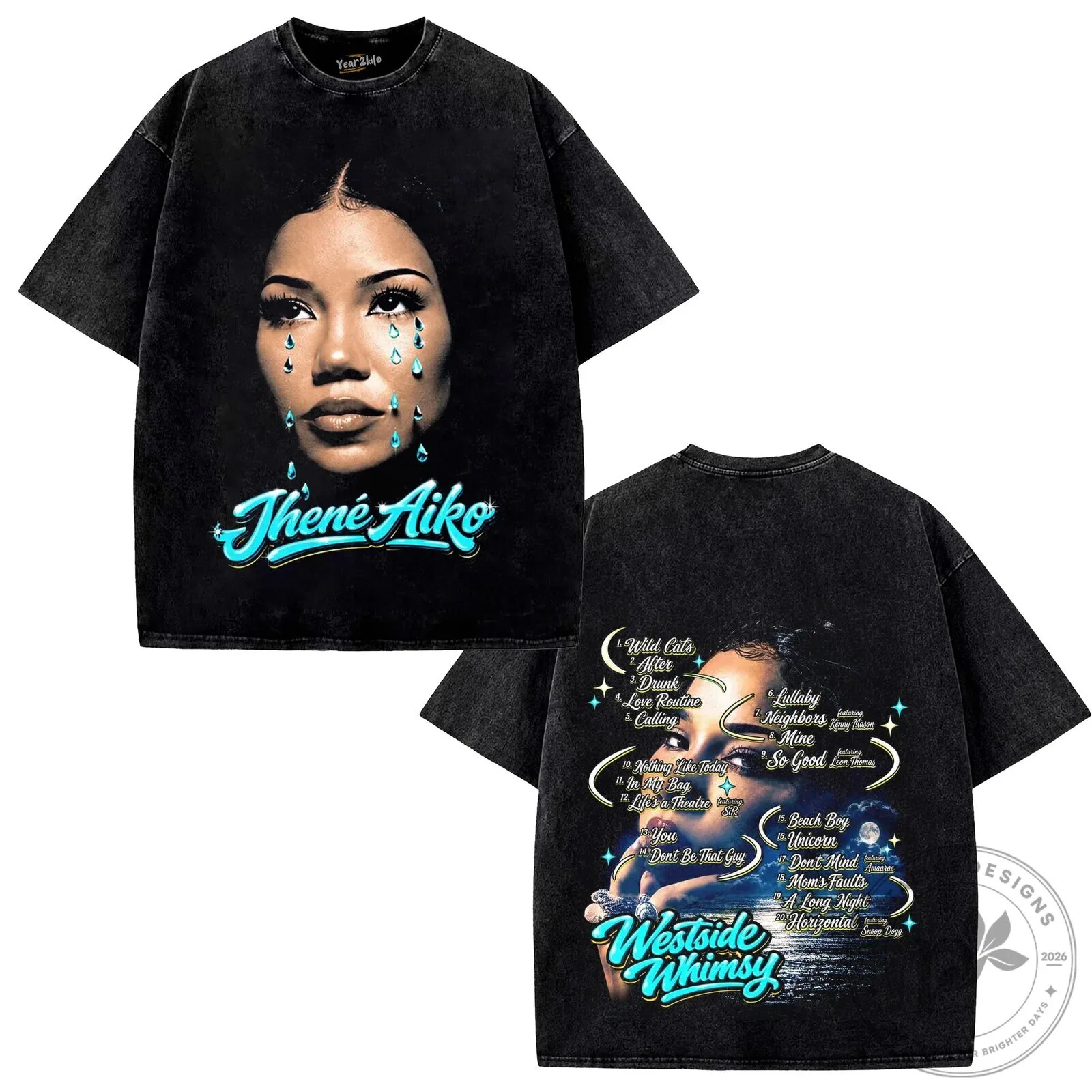 Jhené Aiko Westside Whimsy Album Art Black Washed Graphic T-Shirt