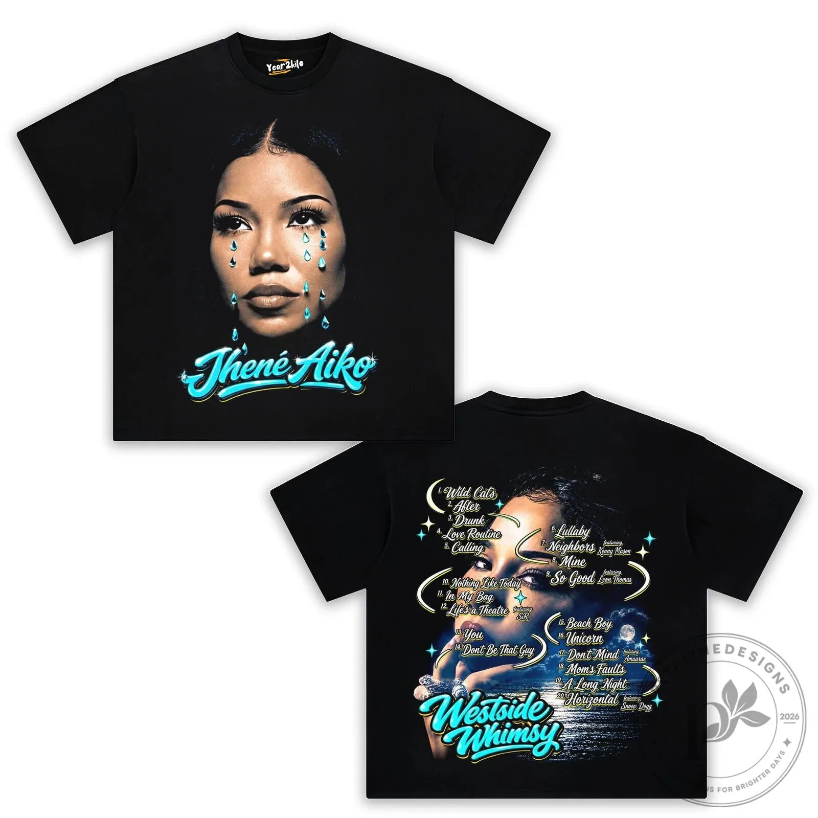 Jhené Aiko Westside Whimsy Album Art Black Washed Graphic T-Shirt 9 Jhené Aiko Westside Whimsy Album Art Black Washed Graphic T-Shirt