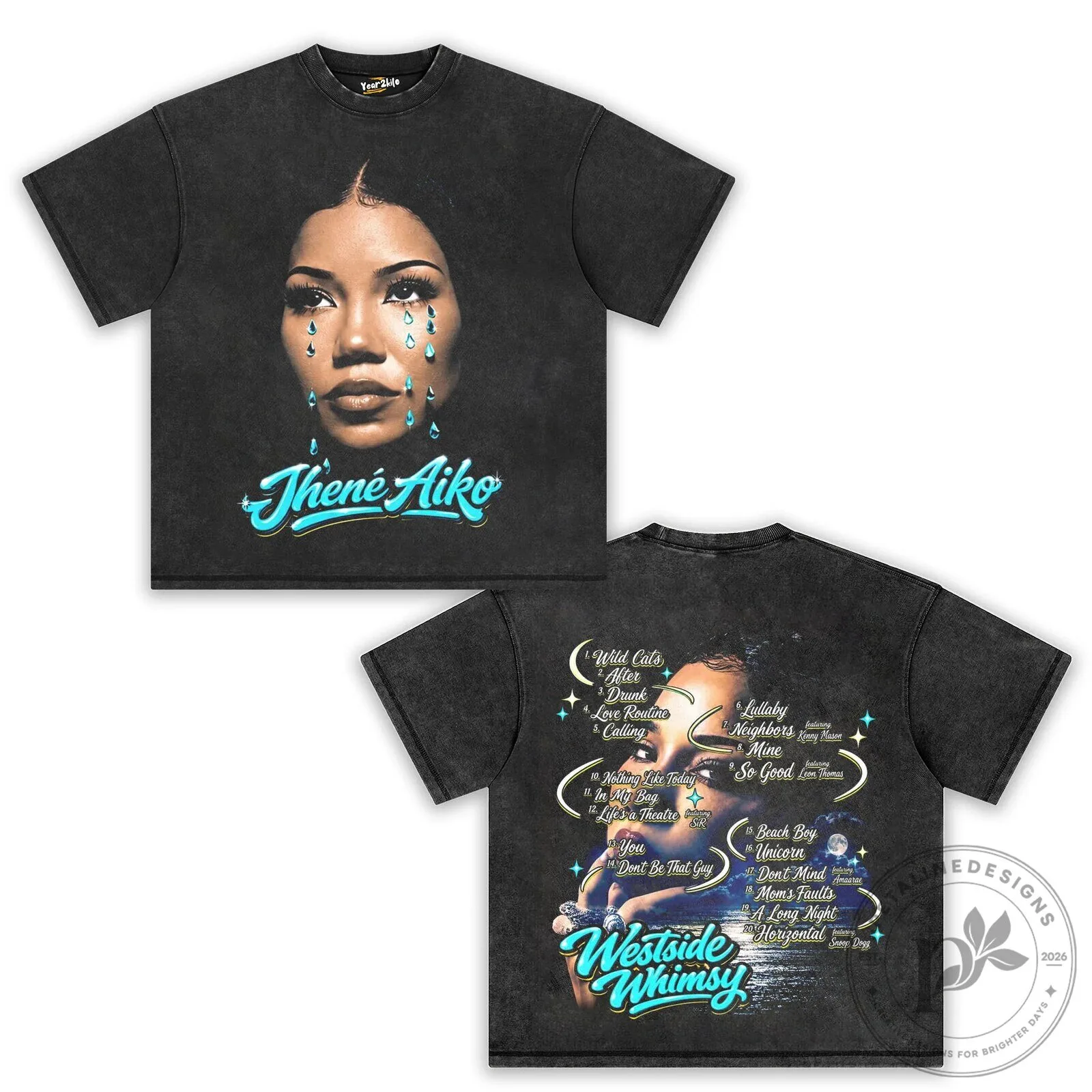 Jhené Aiko Westside Whimsy Album Art Black Washed Graphic T-Shirt 10 Jhené Aiko Westside Whimsy Album Art Black Washed Graphic T-Shirt