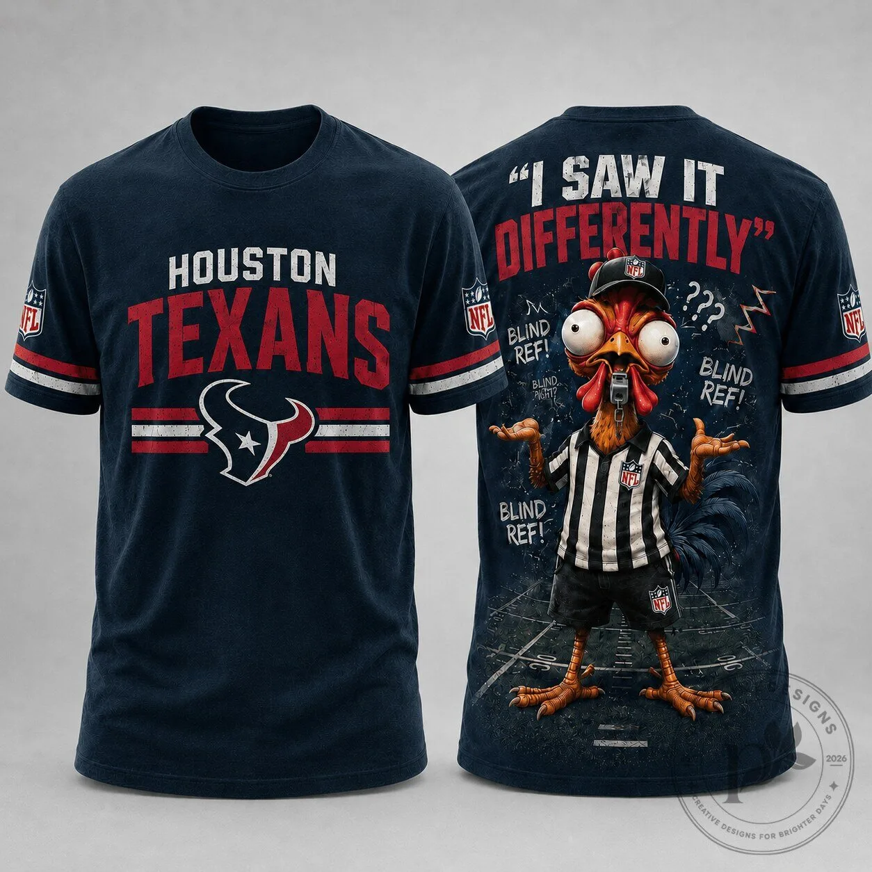 Houston Texans Football Blind Referee Rooster Funny T-Shirt
