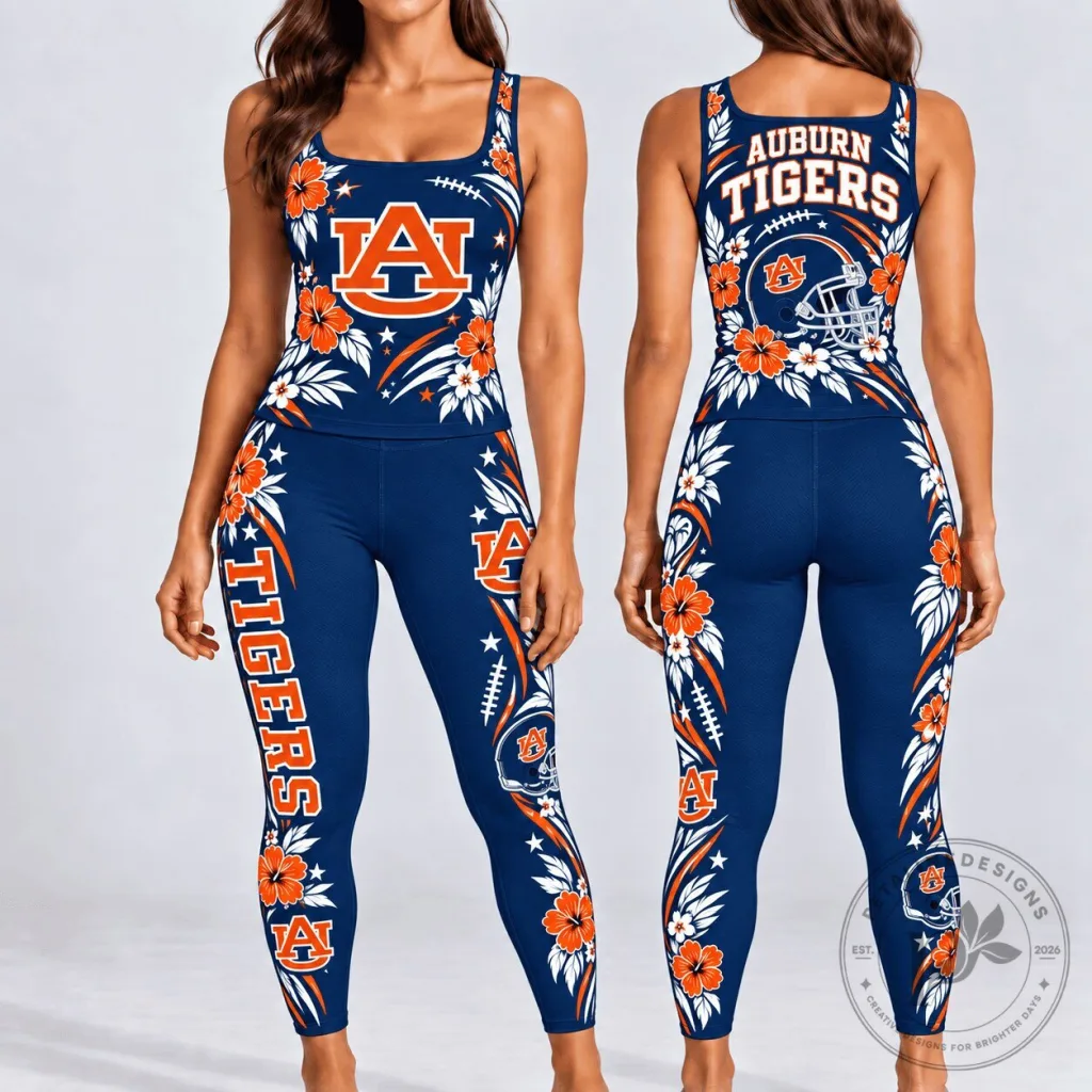 Auburn Tigers Floral Pattern Tank Top and Leggings Set Auburn Tigers Floral Pattern Tank Top and Leggings Set