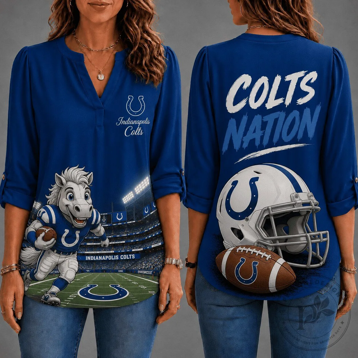 Indianapolis Colts Football Team Mascot and Helmet Long-Sleeve Shirt