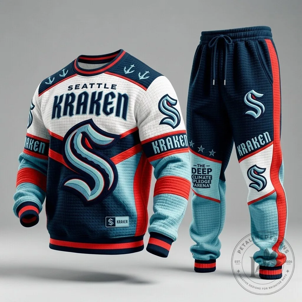 Seattle Kraken Ice Hockey Team Logo Fanwear Sweatshirt and Jogger Pants Set