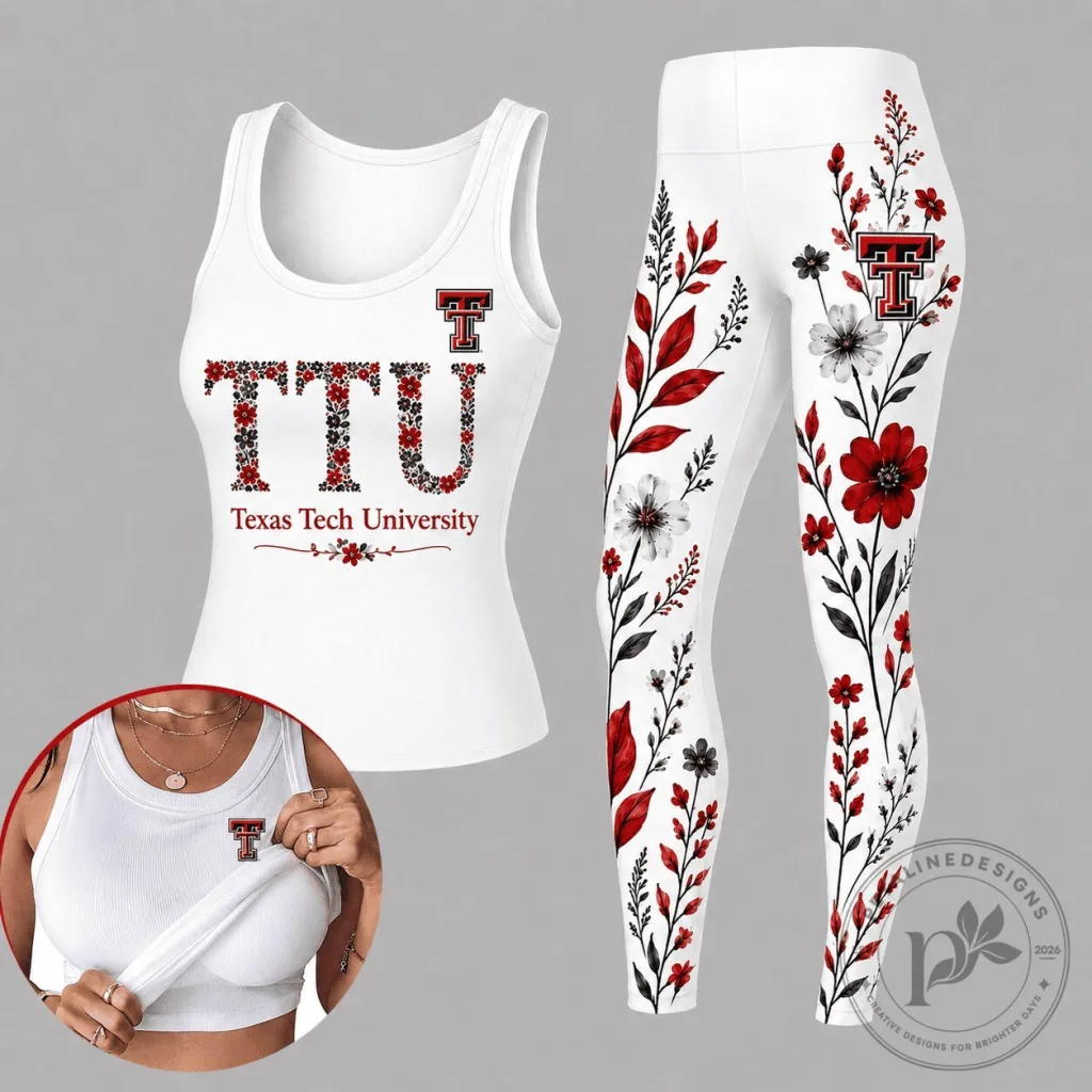 Texas Tech University Red Raiders Floral Pattern Tank Top and Leggings Set Texas Tech University Red Raiders Floral Pattern Tank Top and Leggings Set