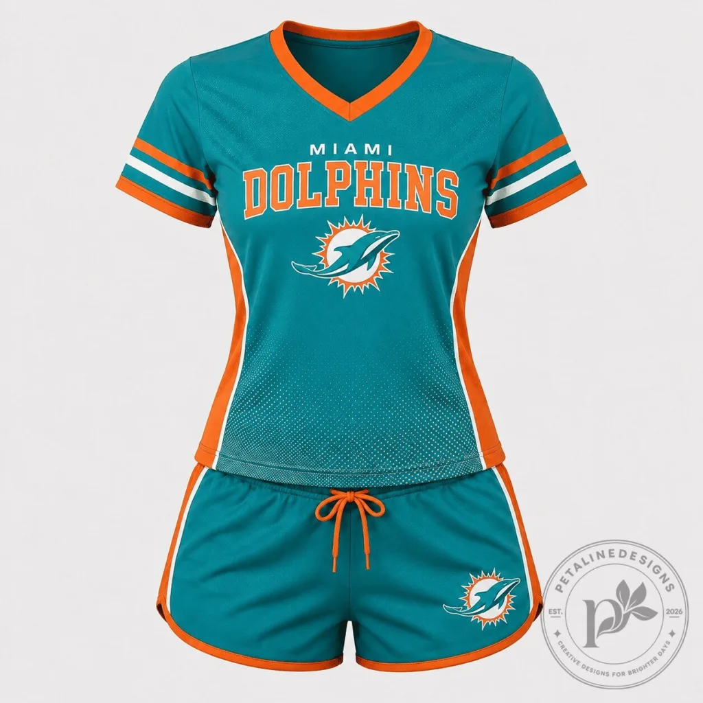 Miami Dolphins Women's Teal and Orange Performance V-Neck T-Shirt and Shorts Set Miami Dolphins Women's Teal and Orange Performance V-Neck T-Shirt and Shorts Set