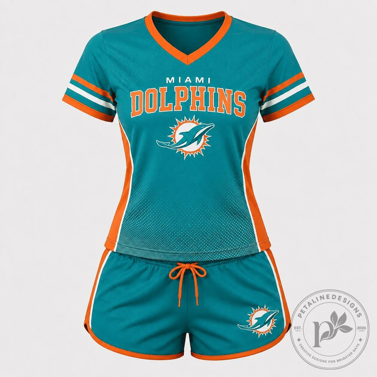 Miami Dolphins Women's Teal and Orange Performance V-Neck T-Shirt and Shorts Set