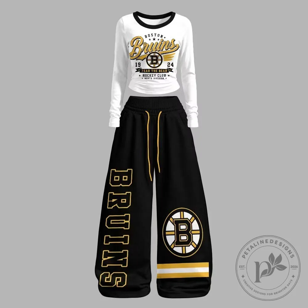 Boston Bruins Hockey Club Women's Long-Sleeve Shirt and Wide Leg Pants Set