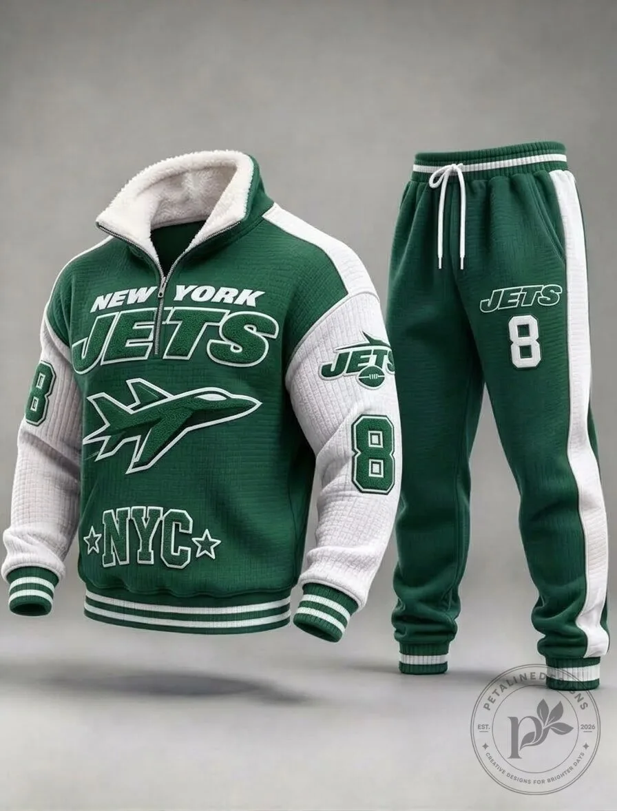 New York Jets Green and White Quarter-Zip Pullover Sweatshirt and Jogger Pants Set