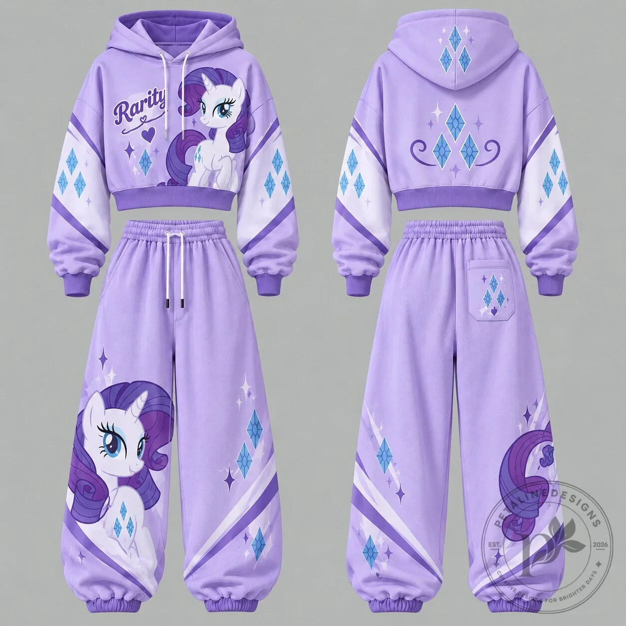My Little Pony Rarity Character Purple Cropped Hoodie and Pants Set