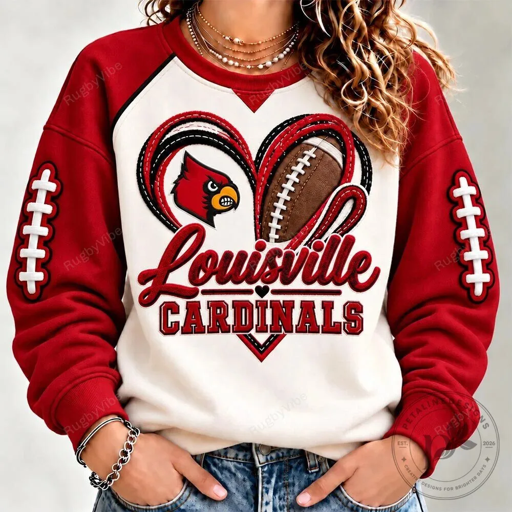 Louisville Cardinals Football Heart Design Raglan Sweatshirt