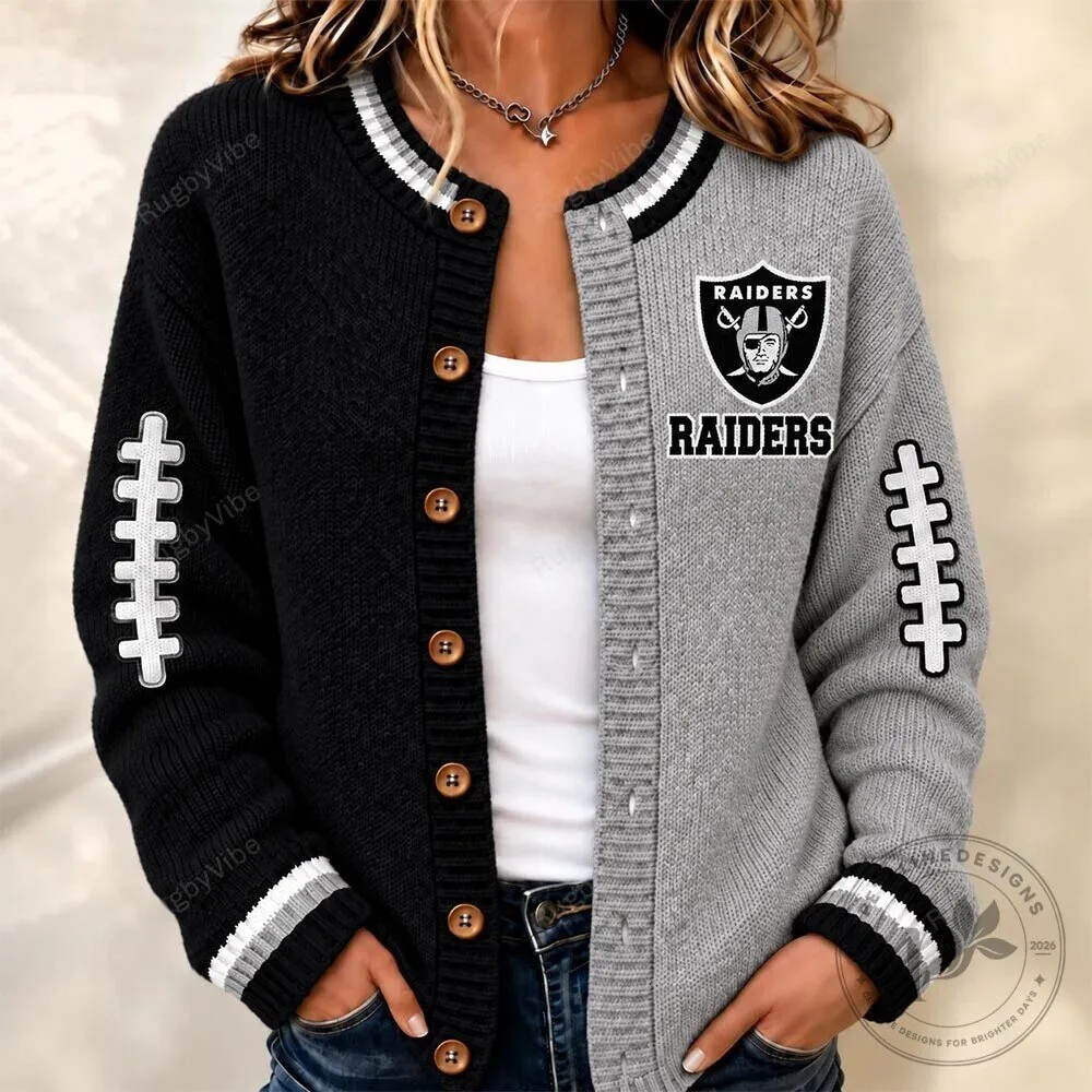 Las Vegas Raiders Football Team Knit Cardigan Jacket