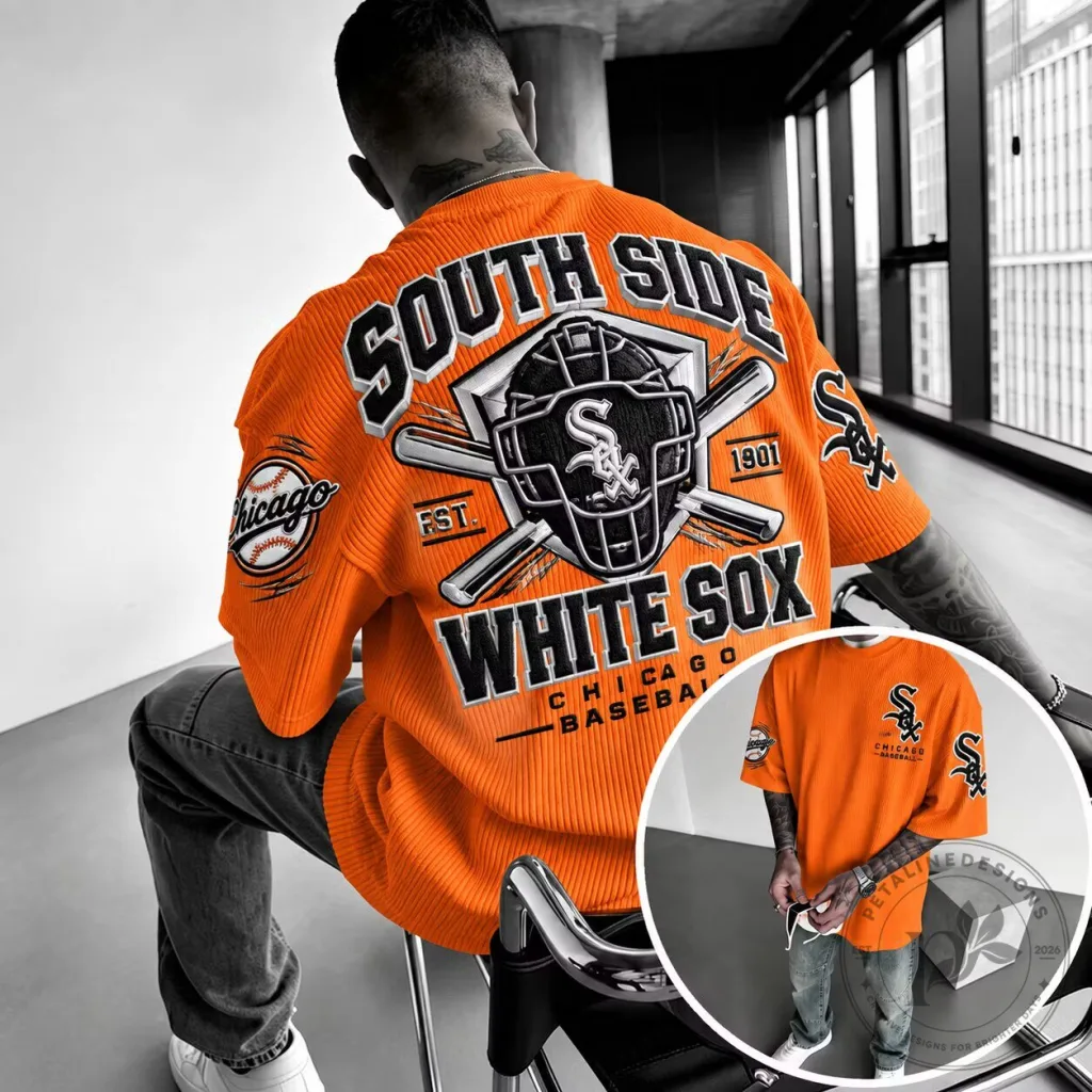 Chicago White Sox South Side Baseball Orange Oversized Ribbed T-Shirt Chicago White Sox South Side Baseball Orange Oversized Ribbed T-Shirt