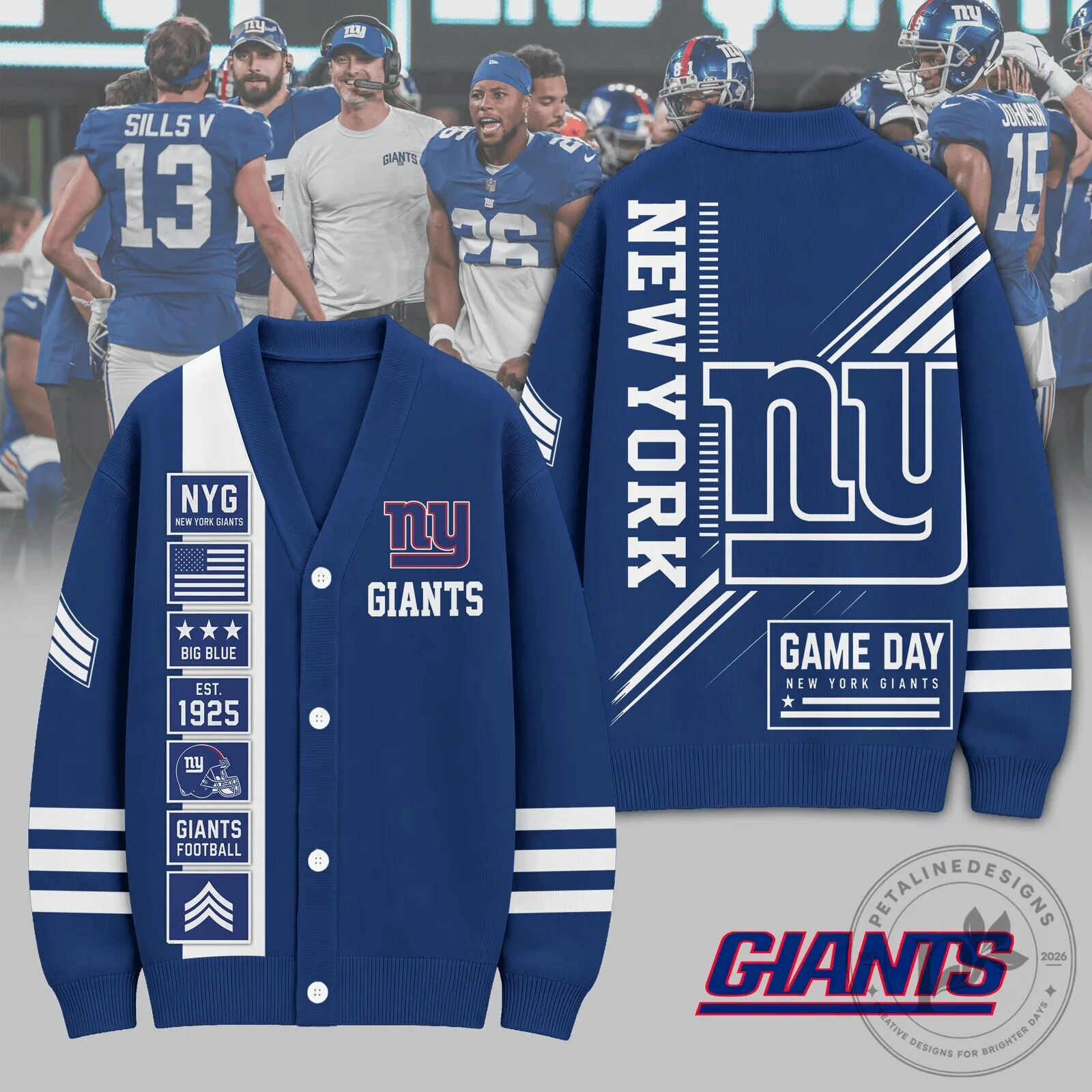New York Giants NFL Game Day Heritage Varsity Knit Cardigan