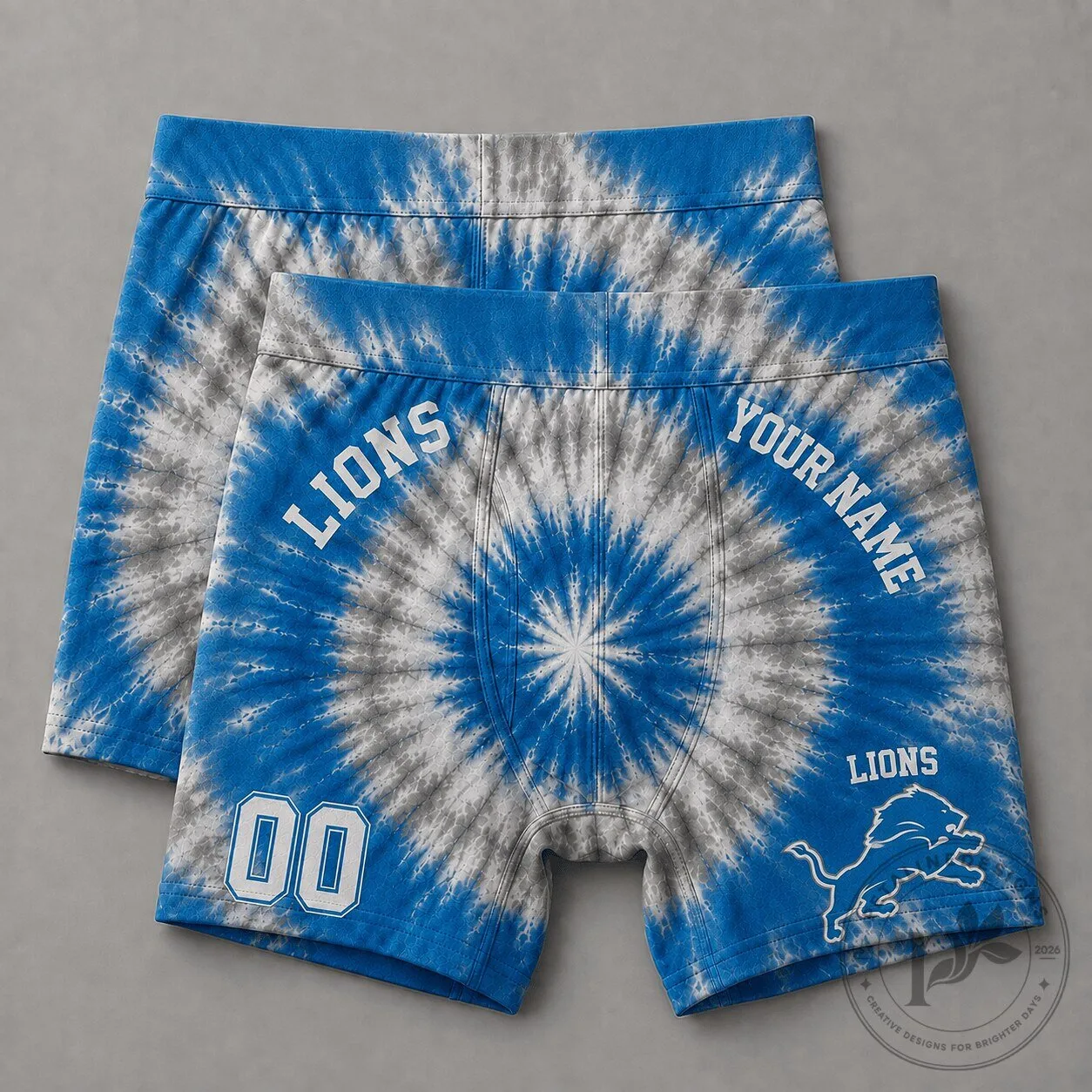 Detroit Lions Fan Personalized Tie-Dye Boxer Briefs for Men