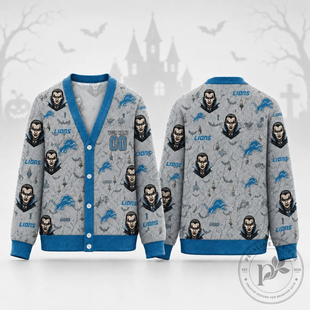 Detroit Lions Fan Dracula Halloween Cardigan Sweater Detroit Lions Fan Dracula Halloween Cardigan Sweater
