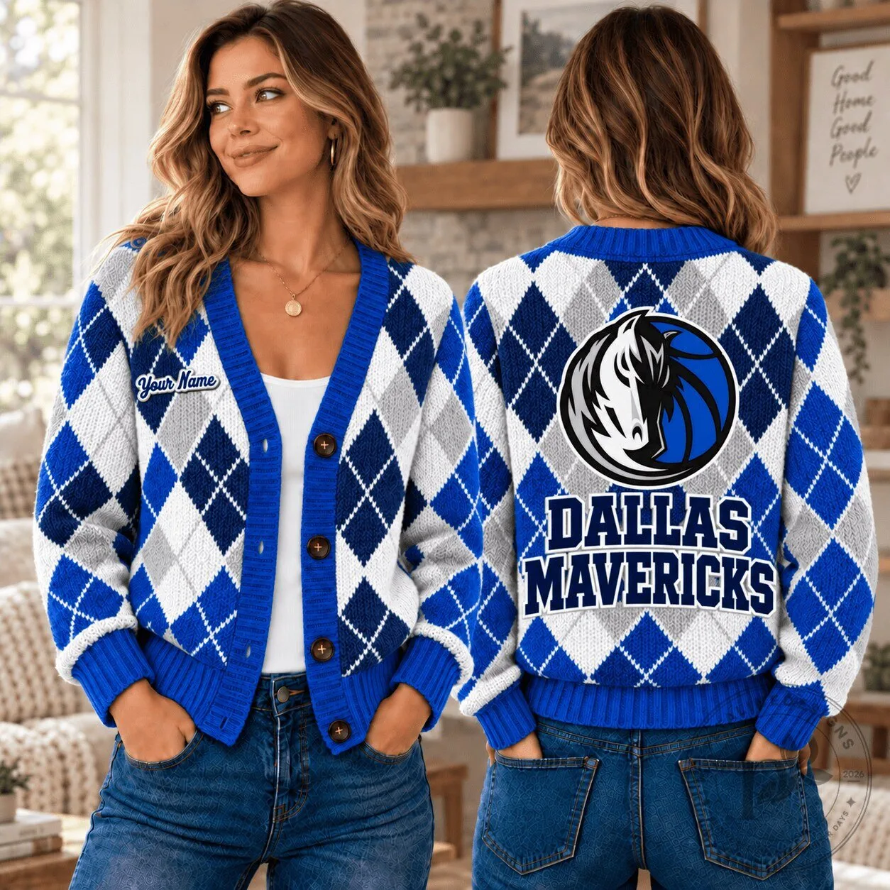 Dallas Mavericks NBA Argyle Pattern Custom Name Cardigan Jacket 5 Dallas Mavericks NBA Argyle Pattern Custom Name Cardigan Jacket