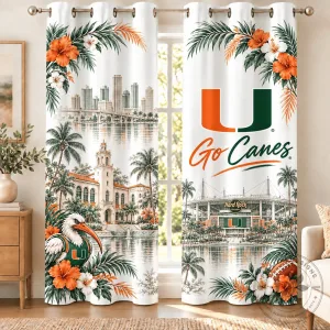 Miami Hurricanes College Football Team Logo Tropical Floral Window Curtains