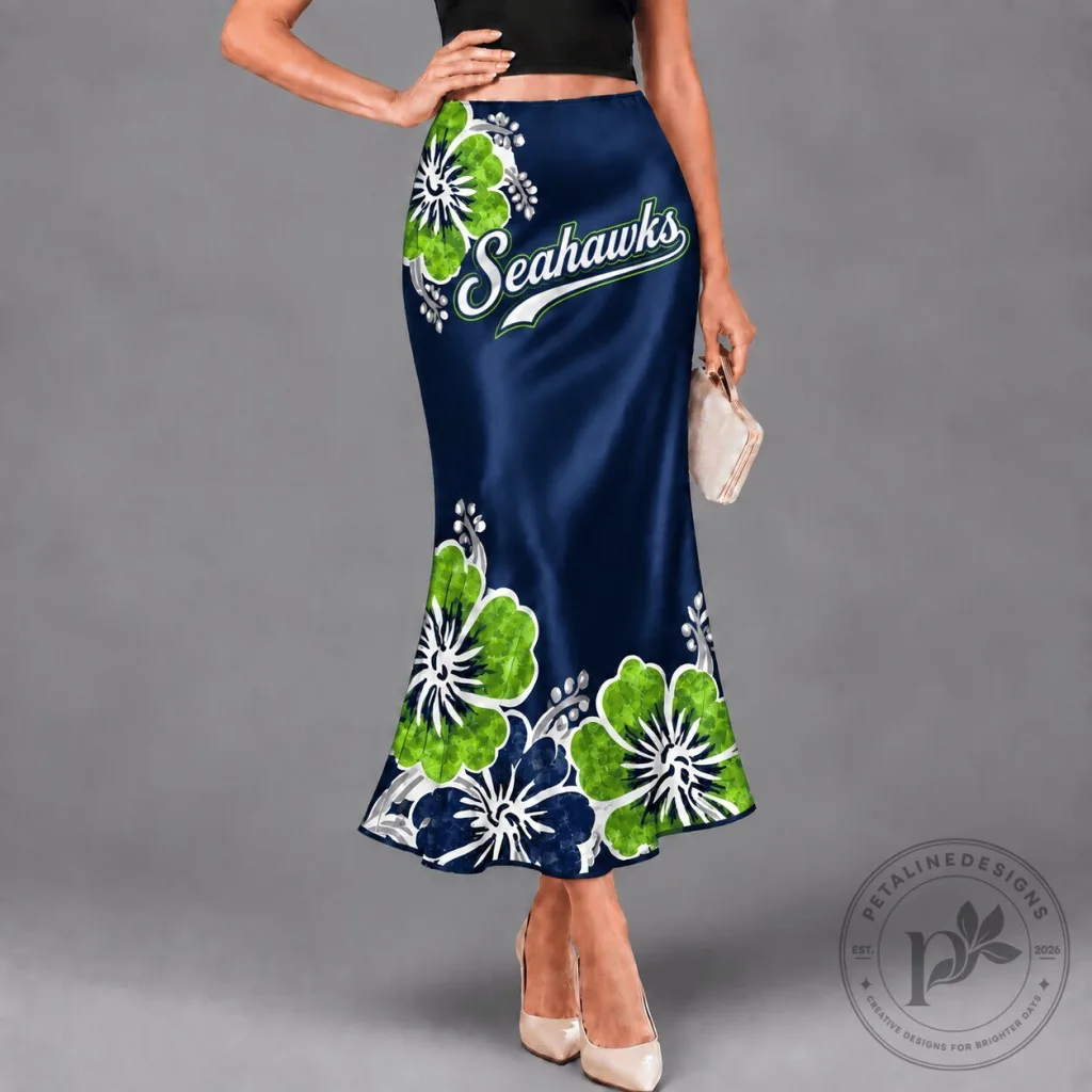 Seattle Seahawks Hibiscus Floral Pattern High-Waisted Maxi Skirt Seattle Seahawks Hibiscus Floral Pattern High-Waisted Maxi Skirt