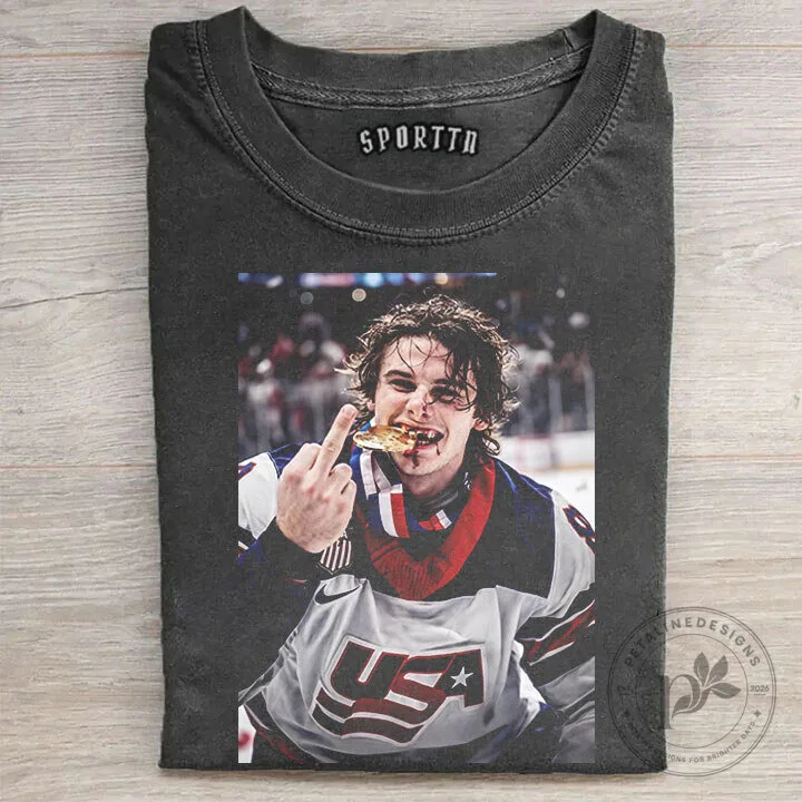 Graphic T-Shirt of Hockey Legend Jack Hughes